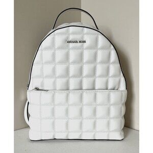 New Michael Kors Sheila Medium Backpack Quilted Optic White